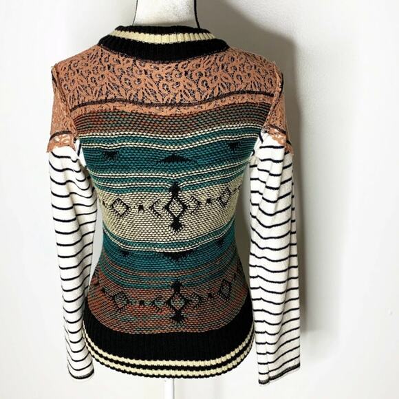 G By BKE SZ S Striped Knit & Lace Snap Cardigan - Picture 3 of 7